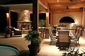 illuminated outdoor patio