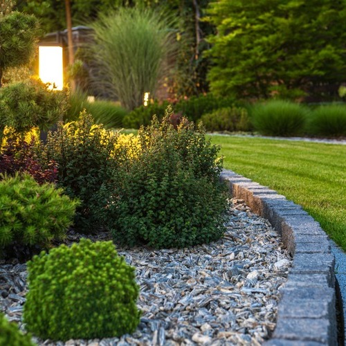 LED Landscape Lighting Lights a Garden Path