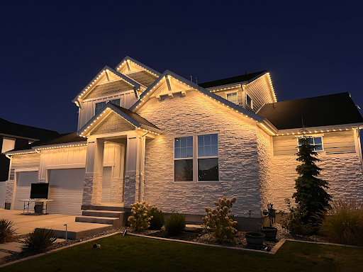 A home with holiday lighting